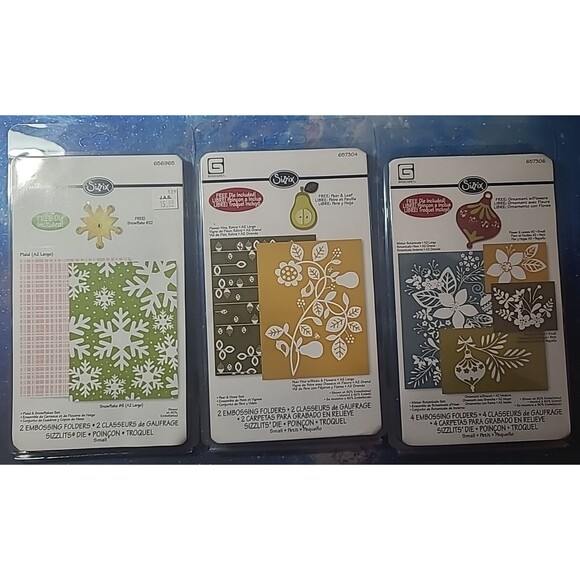 Lot Of 3 Sizzix Die Plaid & Snowflakes, Pear & Vines & Winter Botanical - Picture 1 of 7